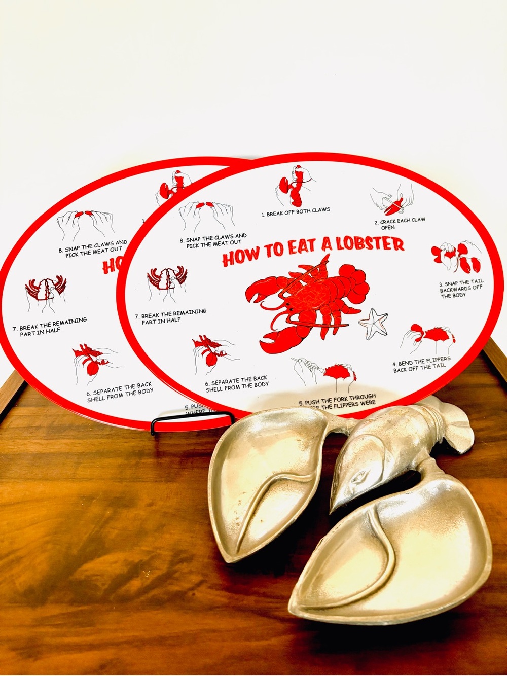 Vintage Pewtarex York Pennsylvania Lobster Sculpture 2 Melamine Serving Platters